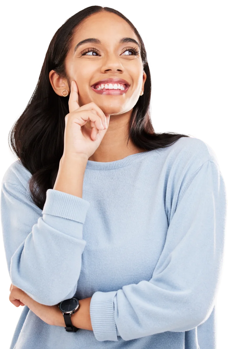 Smiling young woman thinking about her new smile